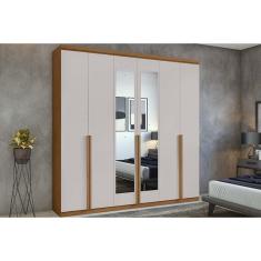 Guarda Roupa Casal 6 Portas (2 c/ Espelho) e 4 Gavetas Alonzo New Amêndoa/Off White - Lopas