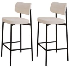 Kit 02 Banquetas Alta Bar Cozinha Sala De Jantar Aço Preto Kaira C01 Linho Palha - Lyam Decor