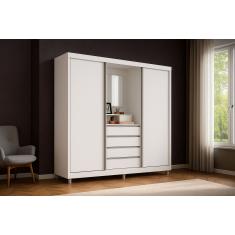 Guarda-Roupa Casal Bartira Fortaleza II 2 Portas de Correr 4 Gavetas Externas 1 Espelho Fixo MDP - 184,5cm de Largura