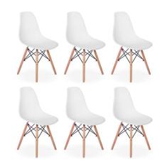 Conjunto 6 Cadeiras Charles Eames Eiffel Wood Base Madeira - Branca -