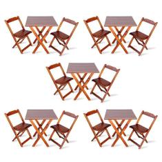 Kit De 5 Conjuntos De Mesa Dobrável 70x70 Com 2 Cadeiras Imbuia Cor: Marrom
