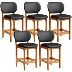 Kit 05 Banquetas Baixa Bar Cozinha E Sala De Jantar Fixa Betta L02 Imbuia Couríssimo Preto