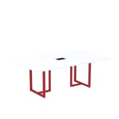 Mesa de Reunião Retangular com Power Box 200x90cm Mr2000p25tub Branco/Vermelho