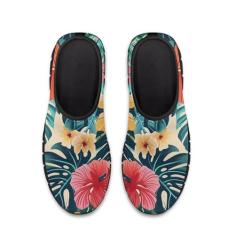GOSTONG Tênis feminino slip on home loafer malha respirável macio tênis antiderrapante para uso ao ar livre sola branca EUA 5,5-11,5, Floral-flor havaiana, 41