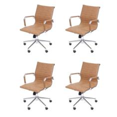 Kit 4 Cadeiras para Escritorio Diretor Esteirinha com Relax Corino 3301 Castanho