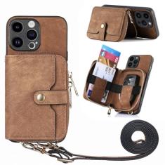 Carteira crossbody com porta-cartão capa de telefone para iPhone 13 12 Mini 14 11 Pro Max X XS XR 7 8 Plus Capa de couro PU à prova de choque, marrom, para iPhone 14 Pro