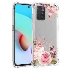 Ueokeird Capa de telefone para Redmi 10 (2021/2022)/Redmi 10 Prime 21121119SG Capa para meninas e mulheres, capa protetora fina à prova de choque transparente com estampa floral macia flexível TPU