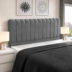 Cabeceira de Cama Box Madeira Estofada Casal Ômega - D'Julia, Cinza