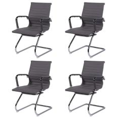 Kit 4 Cadeiras Para Escritório Interlocutor Base Fixa Esteirinha Corino 3301 Or Design Cinza
