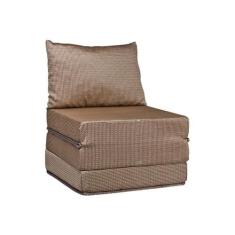 Sofá Cama Solteiro Luck Puff D23 Tecido Marrom Quadriculado - Luckspum