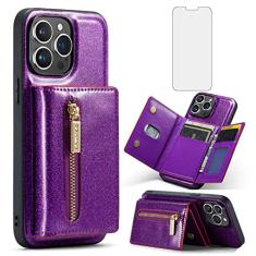 Capa de telefone para iPhone 13 Pro Max 2021 6,7 polegadas capa carteira com protetor de tela de vidro temperado compartimento para cartão com glitter celular iPhone13promax 5G i Phone13Max Plus