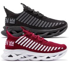 Kit 2 - Tênis Masculino Jaguar Oldsen Academia Corrida Fitness, Bordô,