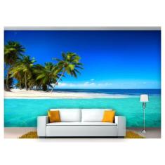 Papel De Parede Praia Mar Coqueiros Céu 3D Npr188 - Você Decora