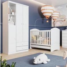 Quarto de Bebê Completo Guarda Roupa 3 Portas 2 Gavetas com Berço 3 em