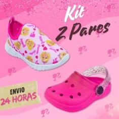 Kit 2 Pares Babuche Tênis Calce Fácil Infantil Menina Princess Confort