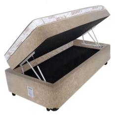 Cama box bau conjugada espuma dupla solteiro king suede (110kg - 96x20
