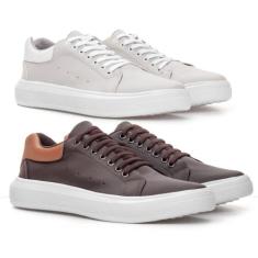 Kit 2 Tenis Casual Masculino Sola Alta Flat Plataforma Facil Calce Con