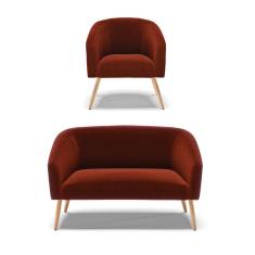 Kit 1 Sofá Namoradeira e 1 Poltrona Stella Bouclê Pés Palito Natural - D`Rossi