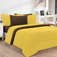 Kit Edredom Malha 100% Algodão Gran Moratta 3 Peças Casal - Amarelo/Ma