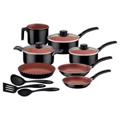 Jogo De Panelas Tramontina Turim 10 Peças Preto Em Alumínio Antiaderen