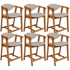 Kit 06 Banquetas Baixa Para Cozinha Sala Jantar Bancada Cecília L02 Linho Bege - Lyam Decor