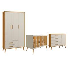 Dormitório Infantil Isis Guarda Roupa 3 Portas, Cômoda 1 Porta E Berço Areia Savana - Reller Móveis Areia Savana