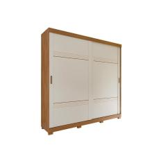 Guarda Roupa Casal Blumenau 2 Portas de Correr 4 Gavetas MDF Avelã-Off White Panan Móveis
