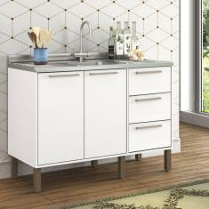 Balcão para Pia 120cm 2 Portas 3 Gavetas Montreal Branco