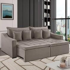 Sofá 3 Lugares 234cm Retrátil e Reclinável Amy Veludo Bege Marroml