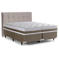 Cama Box com Cabeceira Queen Herval Amore, 67x158x198 cm, Molas Ensacadas, Base Verde