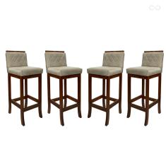 Kit 4 Banquetas Média para Cozinha Nice Madeira Matelassê Suede Bege CCS