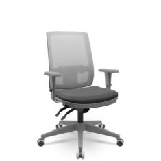 Cadeira de Escritório Presidente Brizza Braço 3D Backplax Revestimento Crepe Piramidal Cinza - Plaxmetal