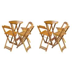 Kit 2 Jogos de Mesa Bistrô de Madeira Dobrável com 3 Banquetas - Caramelo