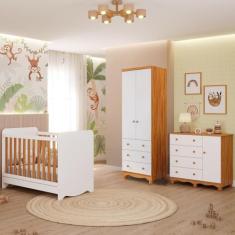 Quarto Bebê Completo Berço Americano Ben 3 em 1 Guarda Roupas 2 Portas Cômoda Junior 100% Mdf
