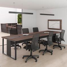 Mesa De Reunião Com Painel 6 Lugares Veneza Freijó Preto