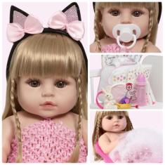 Boneca Reborn 100% Silicone Bailarina Loira Kit Acessórios - Cegonha R