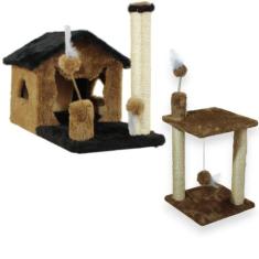Casa Para Gatos Dois Andares Rede E Brinquedos  Plataforma 2 Andares P