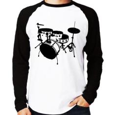 Camiseta Raglan Bateria Música Baterista Manga Longa - Foca na Moda, B