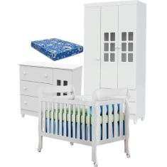 Quarto de Bebê Mariah 3P com Berço Lila Branco Brilho com Colchão - Ca