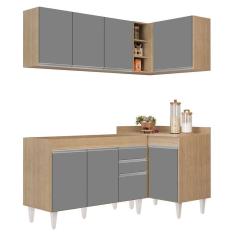 Armário De Cozinha Modulado De Canto Esquerdo 4 Peças Cp46 Balcão Sem Tampo Castanho/cinza - Lumil