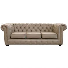 Sofá 3 Lugares Sala De Estar 235cm Chesterfield Pés Madeira