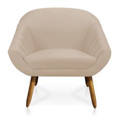 Poltrona Giovana Suede Bege Pés Palito Castanho D´rossi