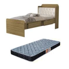 cama solteiro em mdf com estrado de madeira tamires com capitone paine