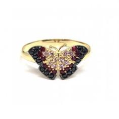 Anel de ouro 18k Borboleta com Pedras - Elegancy Joias, Vermelho, 17