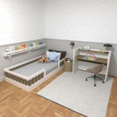 Conjunto Infantil de Cama Montessoriana e Escrivaninha com Regulagem d