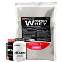 Kit Whey Proten 500g + BCAA 100g+ Power Creatina 100g - Bodybuilders Sabor Morango