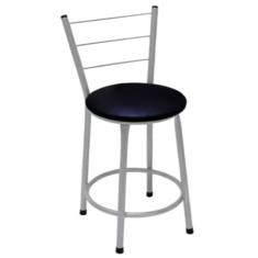 Banqueta Baixa Prata com Encosto para Cozinha Assento Preto