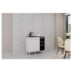 Balcão De Cozinha Ambiente Isadora Branco Preto - Poquema