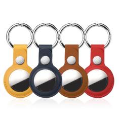 Pacote com 4 para suporte de AirTag, para chaveiro Air Tag, couro PU para AirTagsmate para bagagem, vem com anel de metal para bagagem, chaves, animais de estimação e bolsa infantil