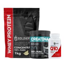 Kit: Whey Protein Concentrado 1kg + Creatina Monohidratada Pote 300g + Coenzima Q10 100mg-Unissex
